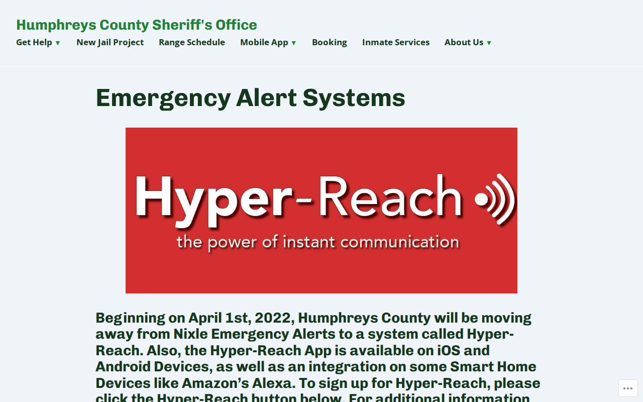 Humphreys County sheriff emergency alert system information