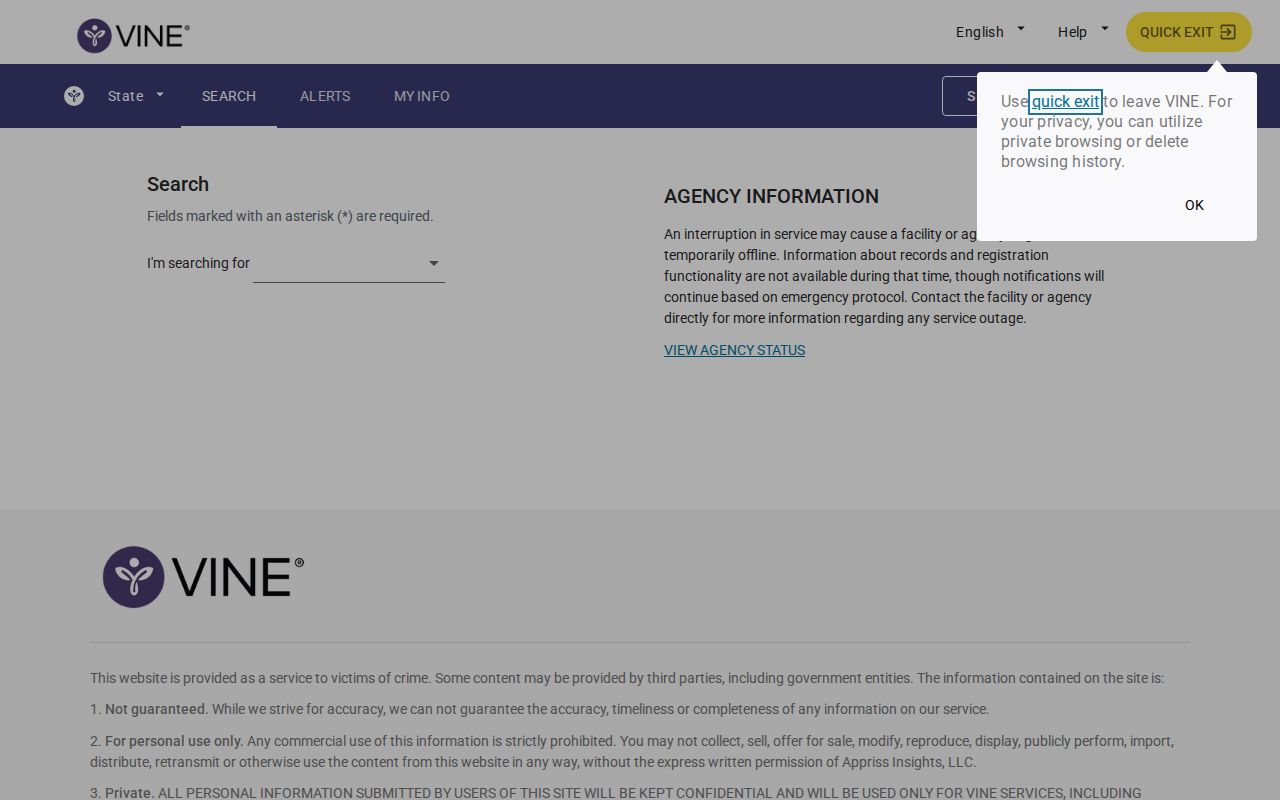 VINELink alert registration for Humphreys County release and transfer notices
